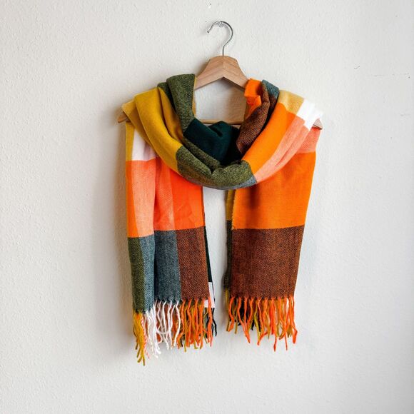 New Hadley Wren Womens Multicolor Fringe Plaid Blanket Scarf Fall + Winter Scarf - Picture 6 of 7